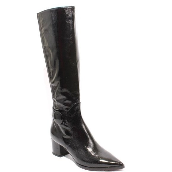 Isabelle 416a Black Patent Leather Stretch Zip Pointy Heel Boot - Picture 1 of 8